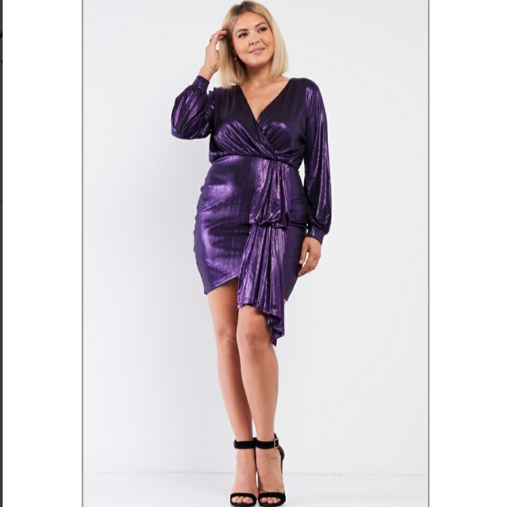 *One 1X left* Plus Size Metallic Wrap Dress - Picture 3 of 6